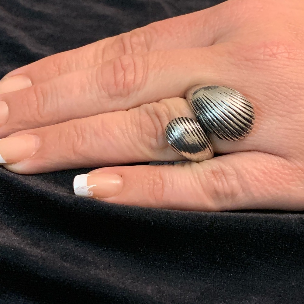 Silver double shell ring